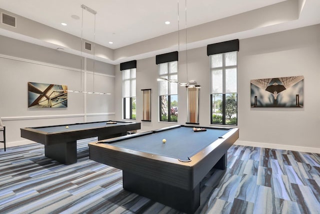 playroom featuring billiards and a high ceiling