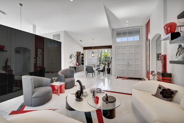 living room with light tile patterned flooring