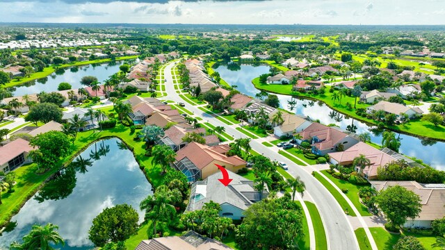 bird's eye view featuring a water view