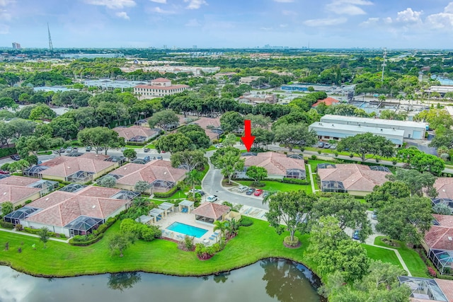 bird's eye view featuring a water view