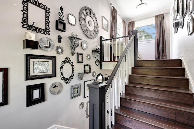 stairway featuring wood-type flooring