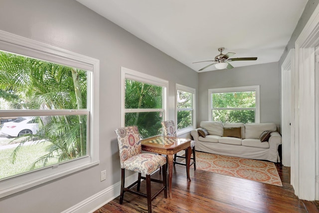 sunroom / solarium with ceiling fan