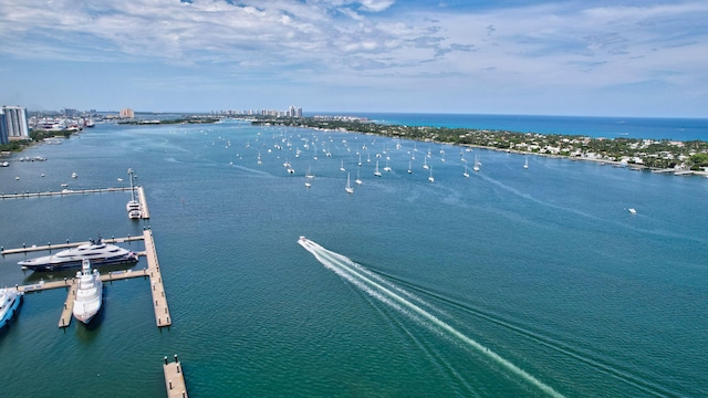 bird's eye view featuring a water view