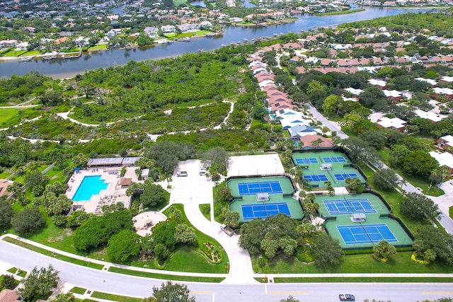 bird's eye view featuring a water view