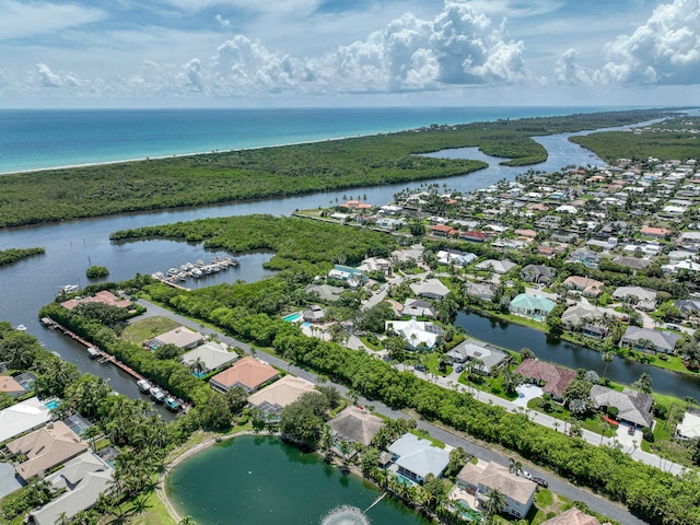 aerial view with a water view