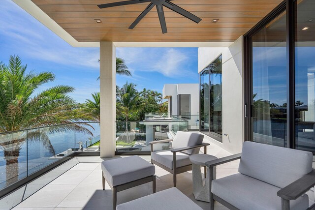 view of patio / terrace with ceiling fan and an outdoor hangout area