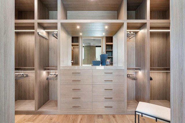 walk in closet featuring light hardwood / wood-style flooring