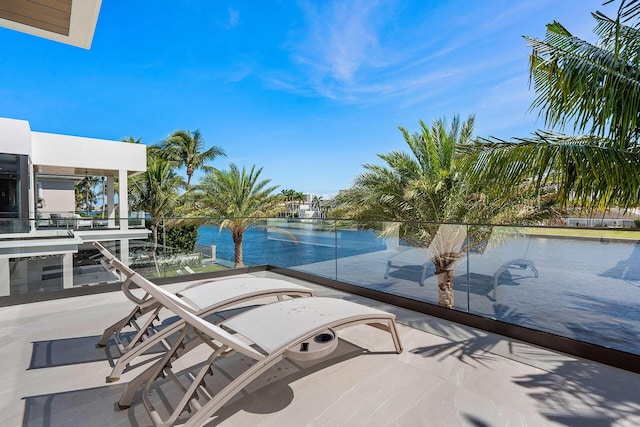 view of patio / terrace with a water view