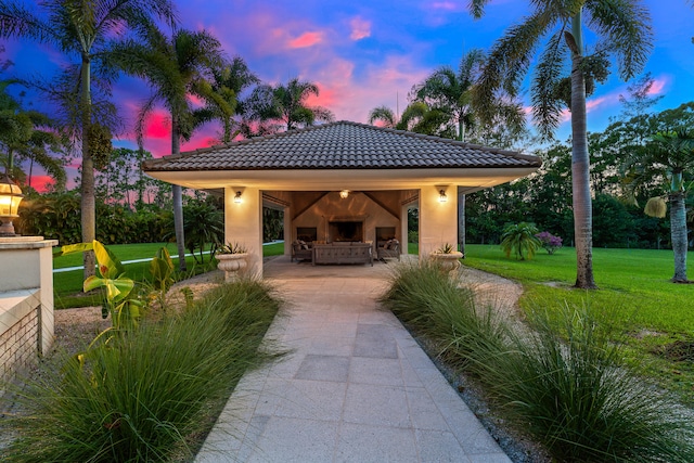 exterior space with a yard and a gazebo