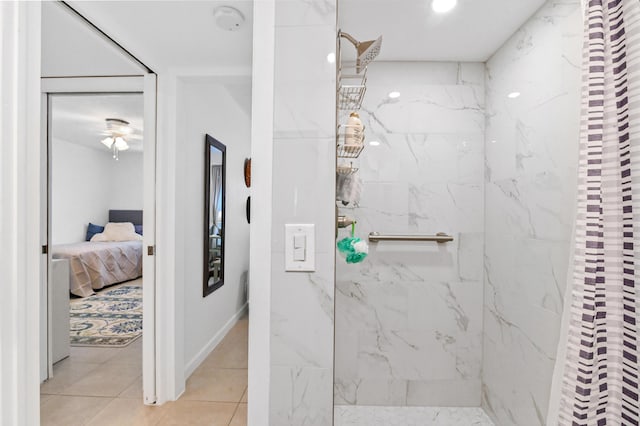 389 Capri I, Delray Beach, FL 33484 - bathroom with tile patterned flooring and a shower with shower curtain