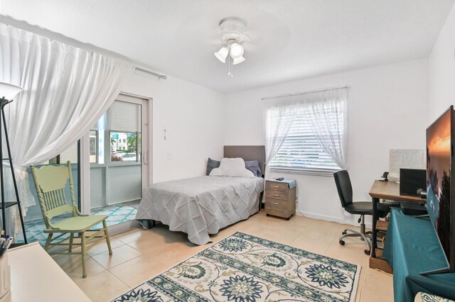 389 Capri I, Delray Beach, FL 33484 - tiled bedroom featuring ceiling fan