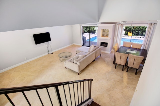 living room featuring light tile patterned floors