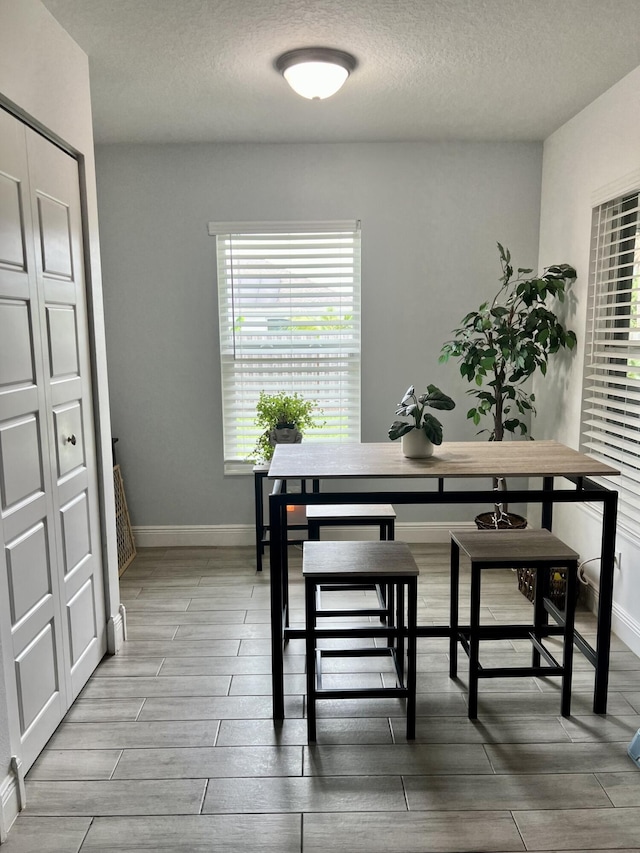 dining area with a textured ceiling