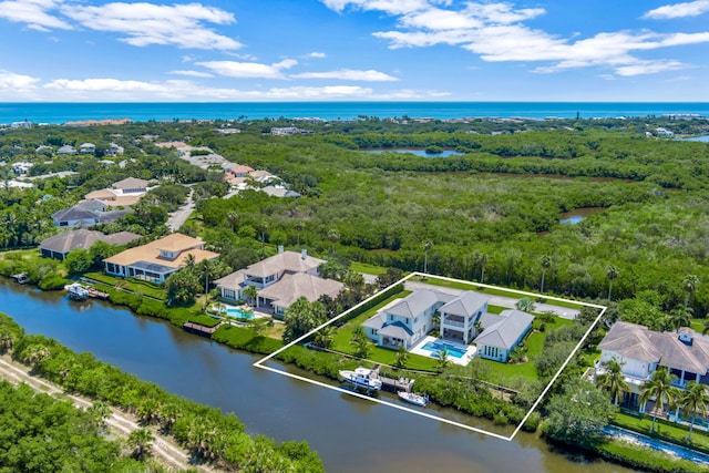 bird's eye view featuring a water view