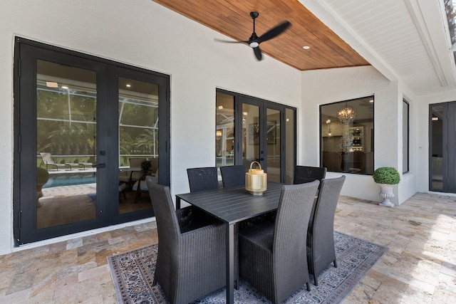 view of patio / terrace with french doors and ceiling fan