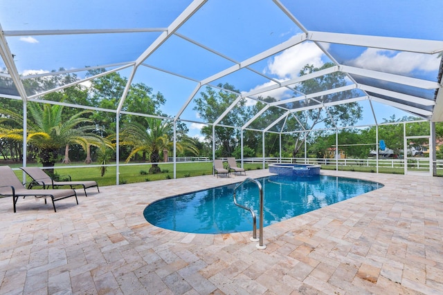 view of pool featuring a lanai and a patio area