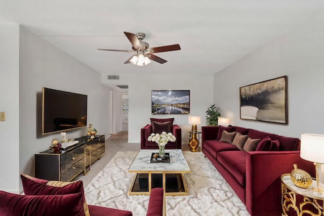 living room with ceiling fan