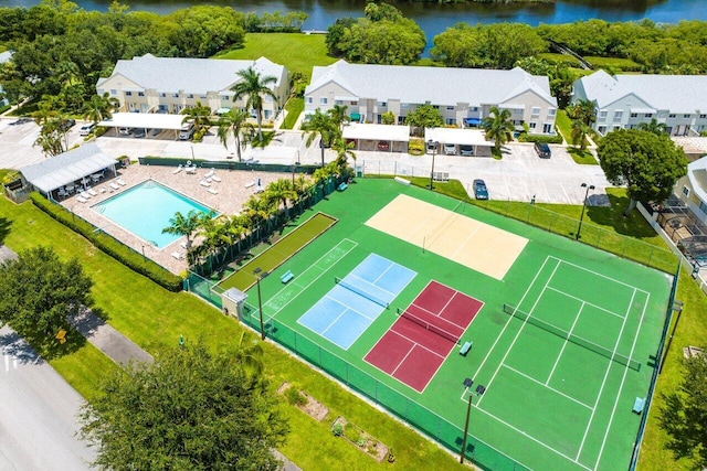 aerial view with a water view