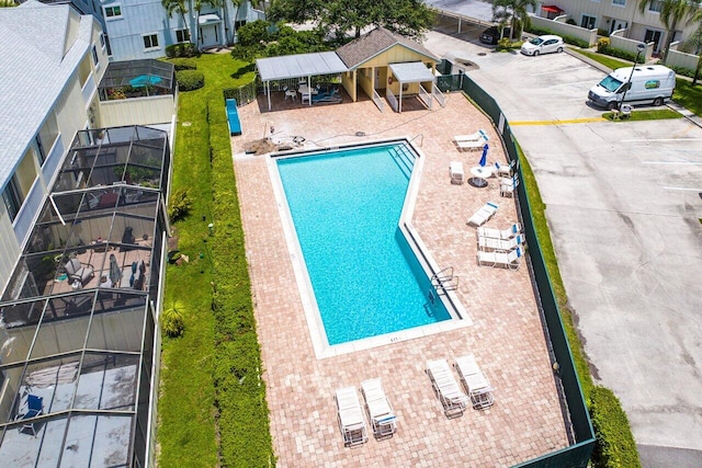 view of swimming pool with a patio