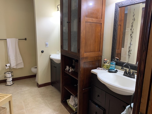 bathroom with vanity, toilet, and tile patterned flooring