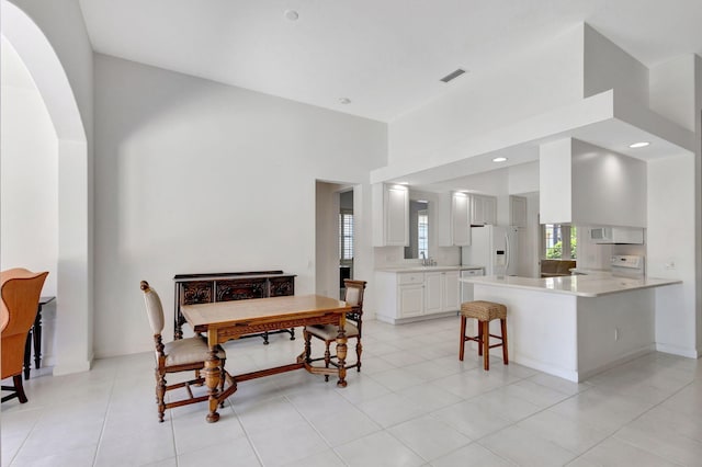 tiled dining space featuring sink and a healthy amount of sunlight