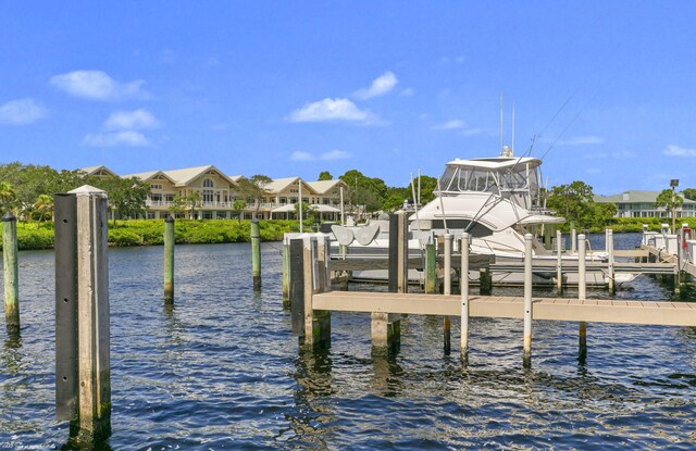 view of dock with a water view