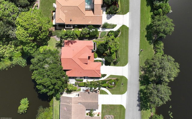 aerial view with a water view