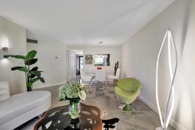 living room with concrete floors