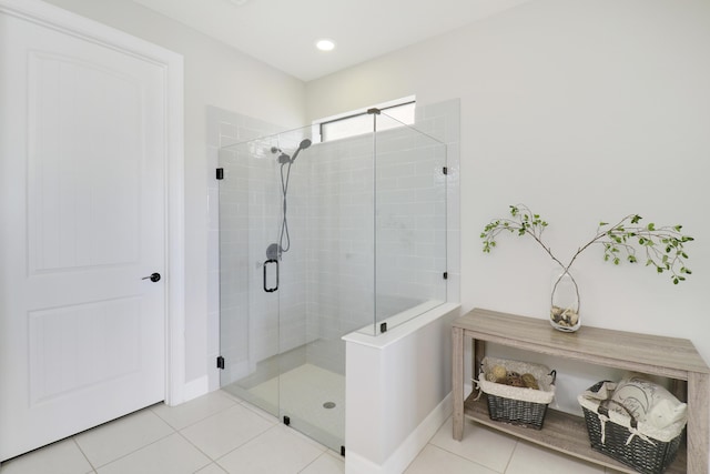 bathroom featuring tile patterned floors and walk in shower