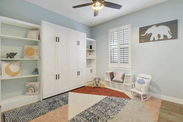 interior space featuring ceiling fan and light hardwood / wood-style flooring