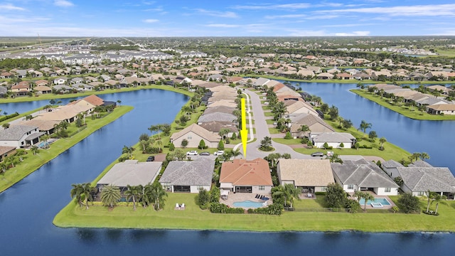 aerial view with a water view