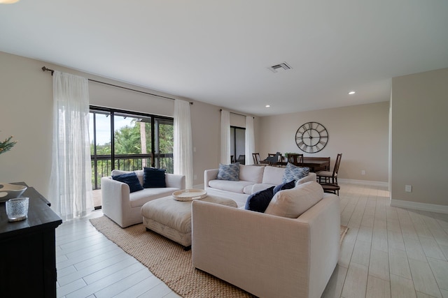 living room featuring light wood-type flooring