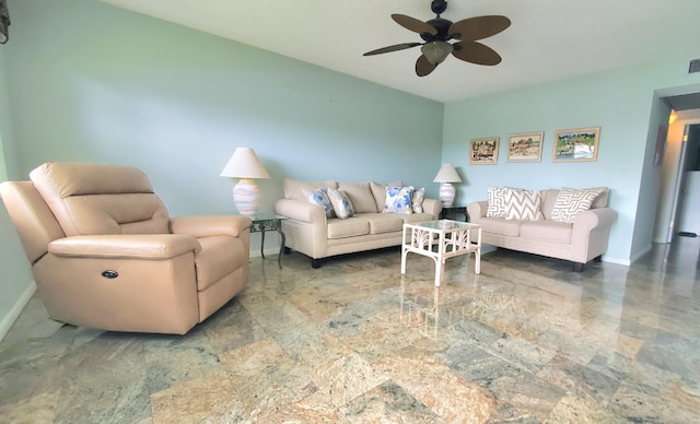 living room with ceiling fan