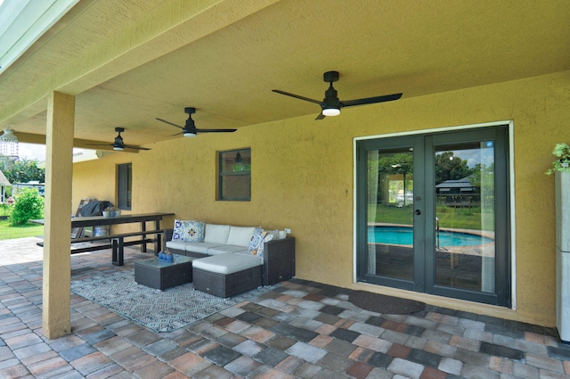 view of patio / terrace featuring outdoor lounge area and french doors