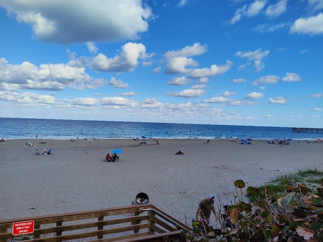 view of water feature featuring a beach view