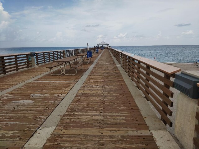 dock area with a water view