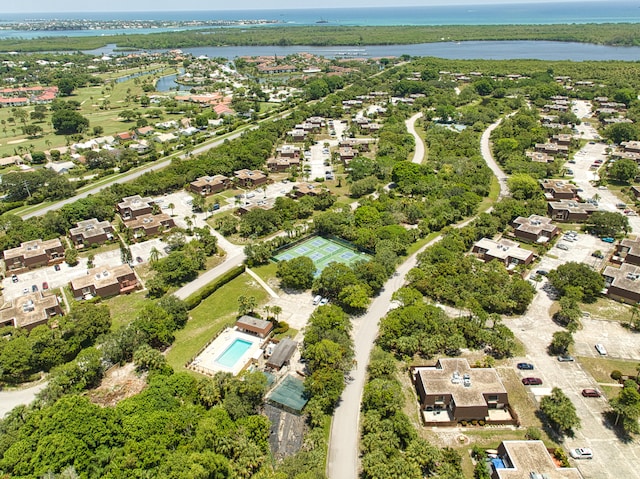 bird's eye view featuring a water view