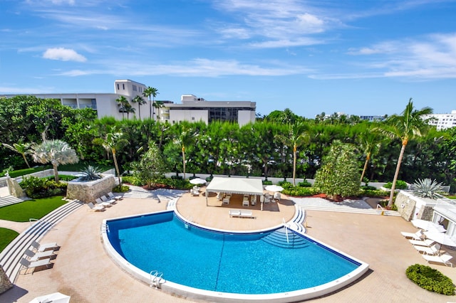 view of swimming pool featuring a patio