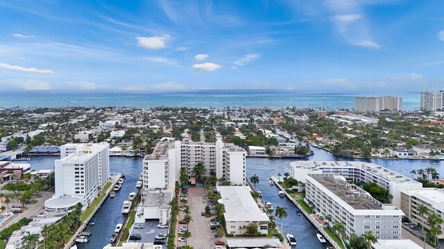 aerial view with a water view