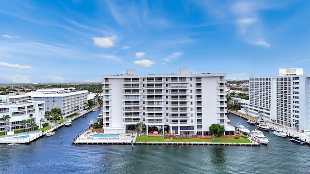 view of property with a water view