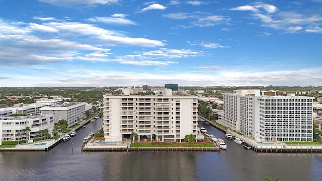 bird's eye view featuring a water view