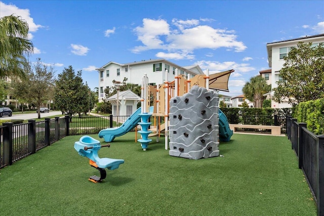 view of play area with a yard