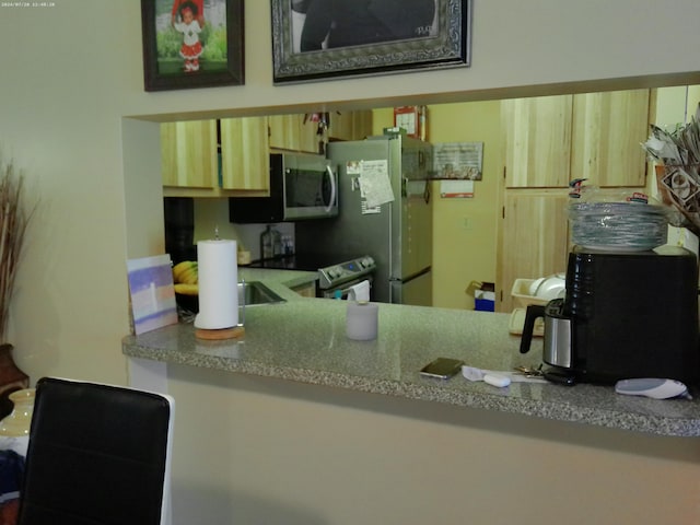 kitchen with light brown cabinetry and stainless steel appliances