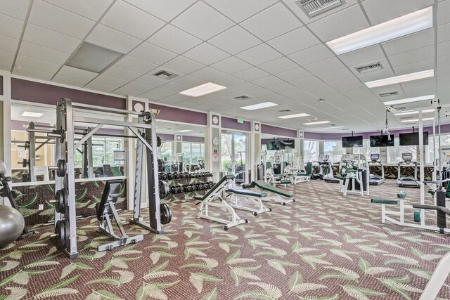 gym with visible vents and carpet flooring