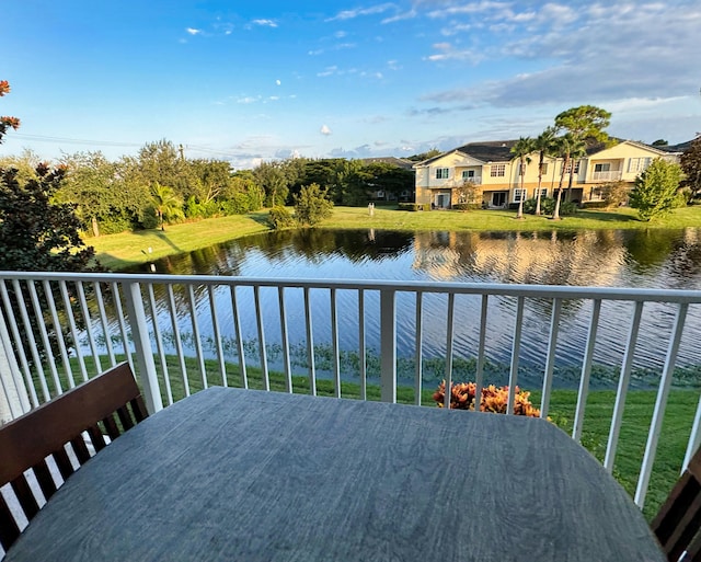 exterior space with a water view