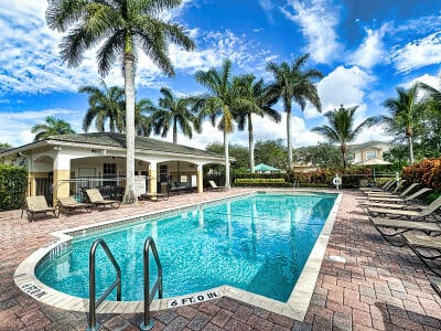 view of swimming pool with a patio area