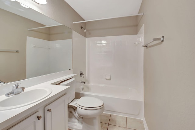 full bathroom featuring  shower combination, vanity, toilet, and tile patterned floors