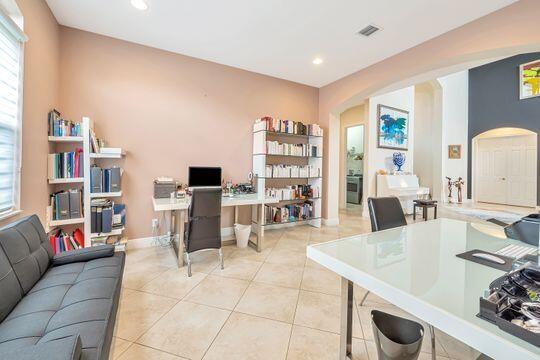 office with light tile patterned floors