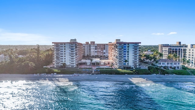 exterior space with a water view