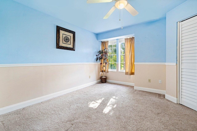 unfurnished bedroom with carpet and ceiling fan